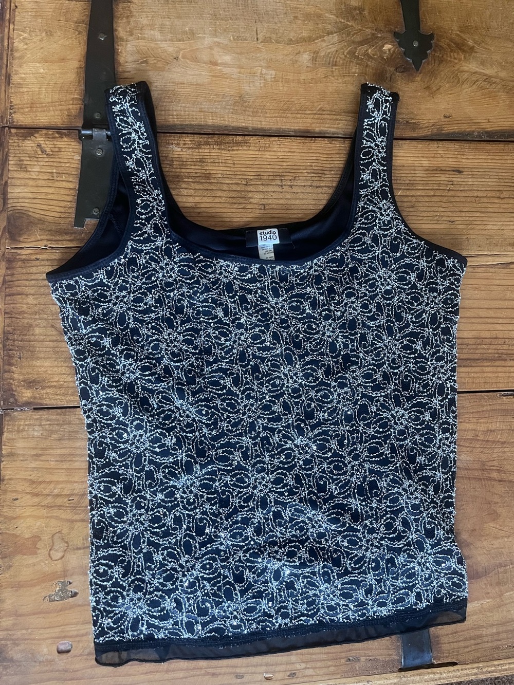 Studio 1940 Black Tank with Silver Lace Overlay